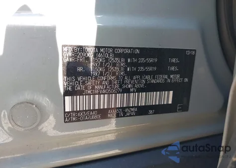 2019 Toyota Rav4 Xle Premium из США, поврежденный, VIN JTMC1RFV4KD506279